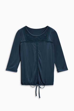 Embroidered Bubble Hem Top